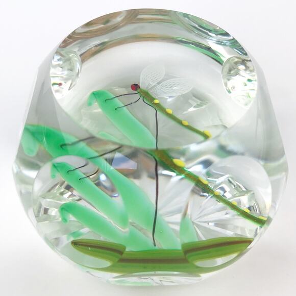 Perthshire 1986C Aventurine Dragonfly Faceted Clear Lampwork Insect Paperweight - Picture 2 of 13
